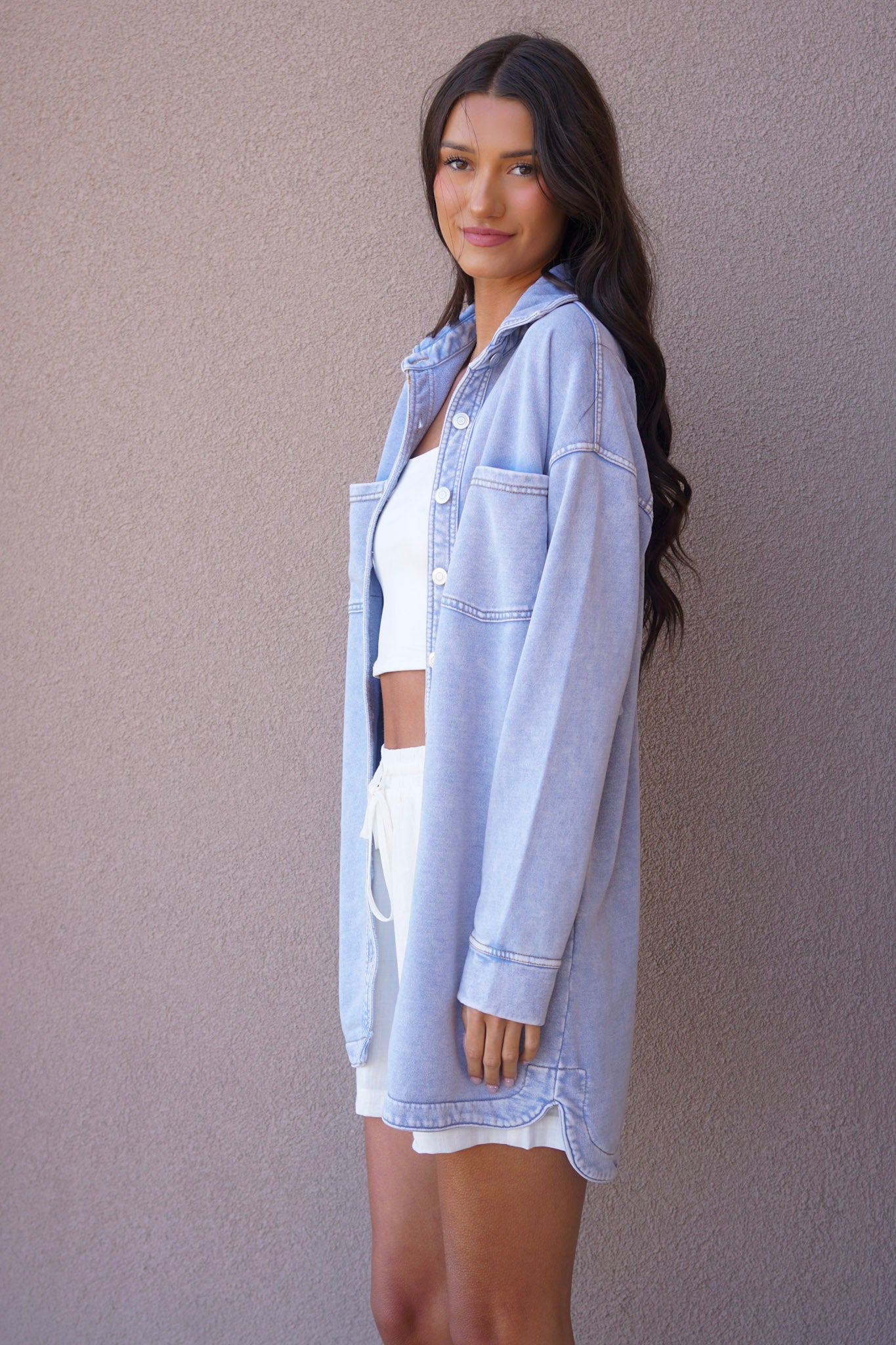 Tiffany Oversized Shirt Dress-Lt Blue-Rd Style - Uforia Muse