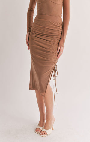Mesmerize Ruched Midi Skirt- Sage The Label