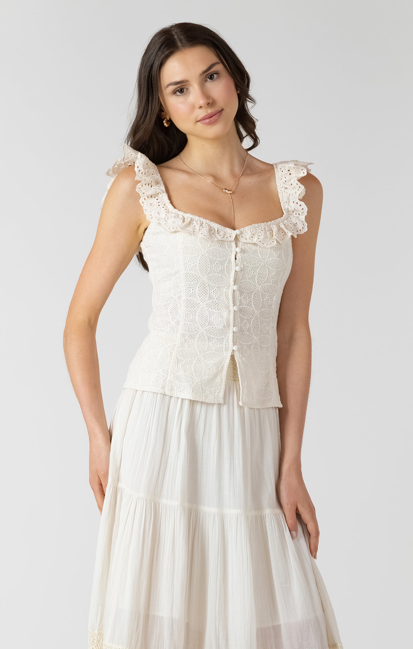 Ecru Eyelet Tank-Dex - Uforia Muse
