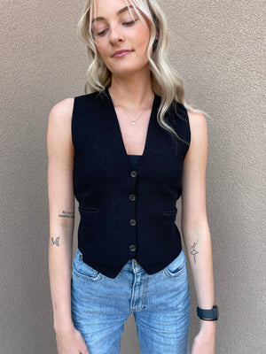 The Black Button Down Vest - C'est Moi