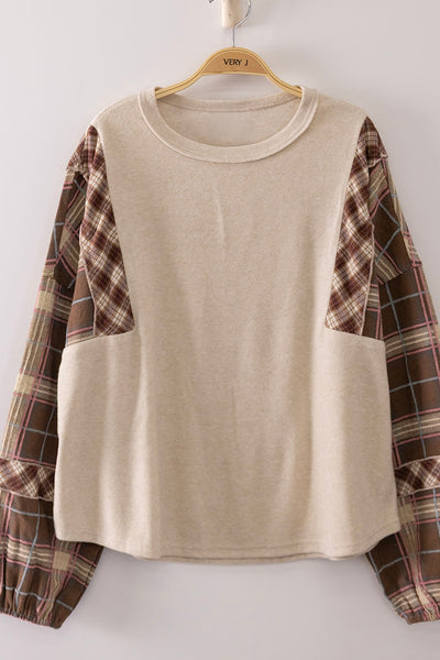 Multi Plaid Sleeve Top