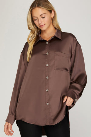 Chocolate Satin Loose Shirt