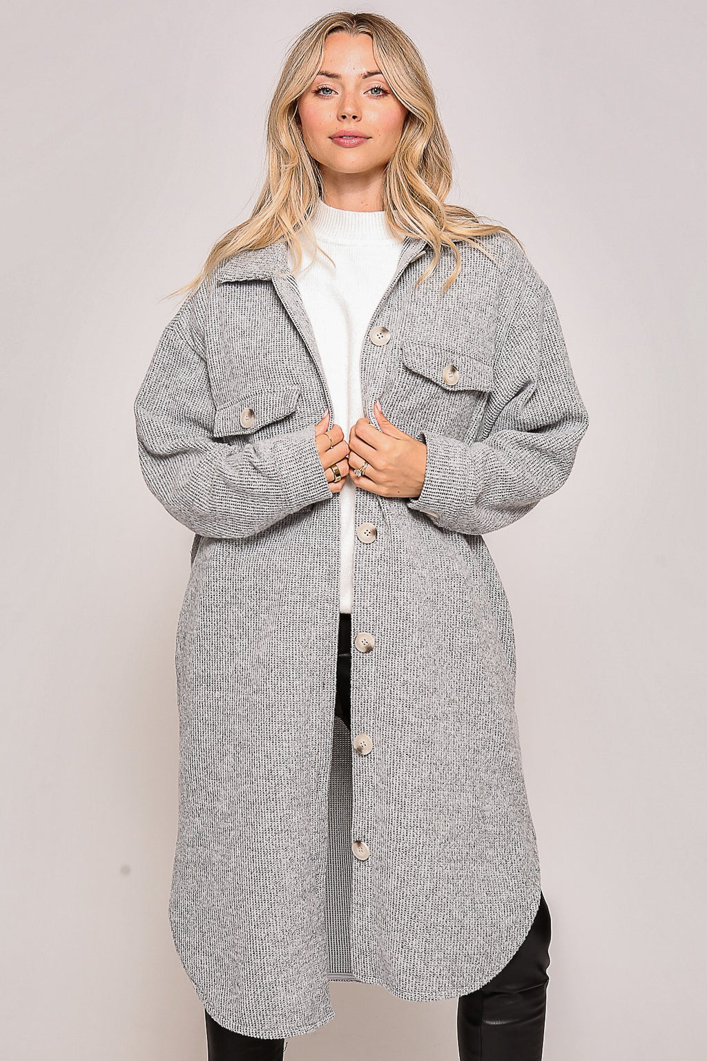 Long Knit Shacket-Grey