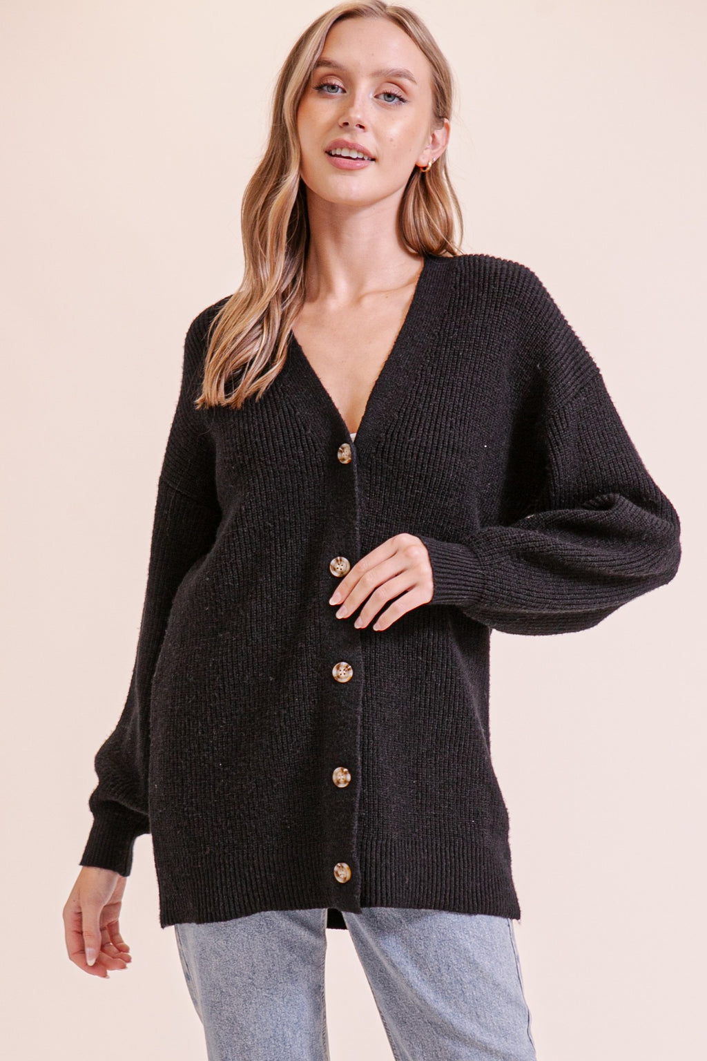 Button Down Cardigan - Black