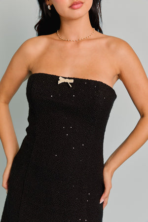 Tweed Sequin Strapless Dress