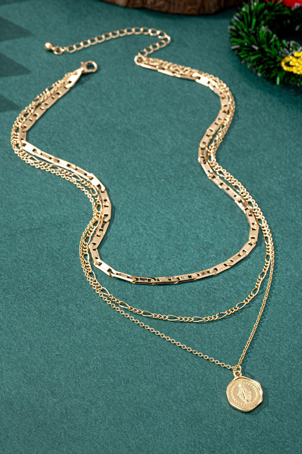 3 Row Mixed Chain Pendant Necklace