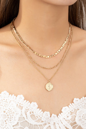 3 Row Mixed Chain Pendant Necklace