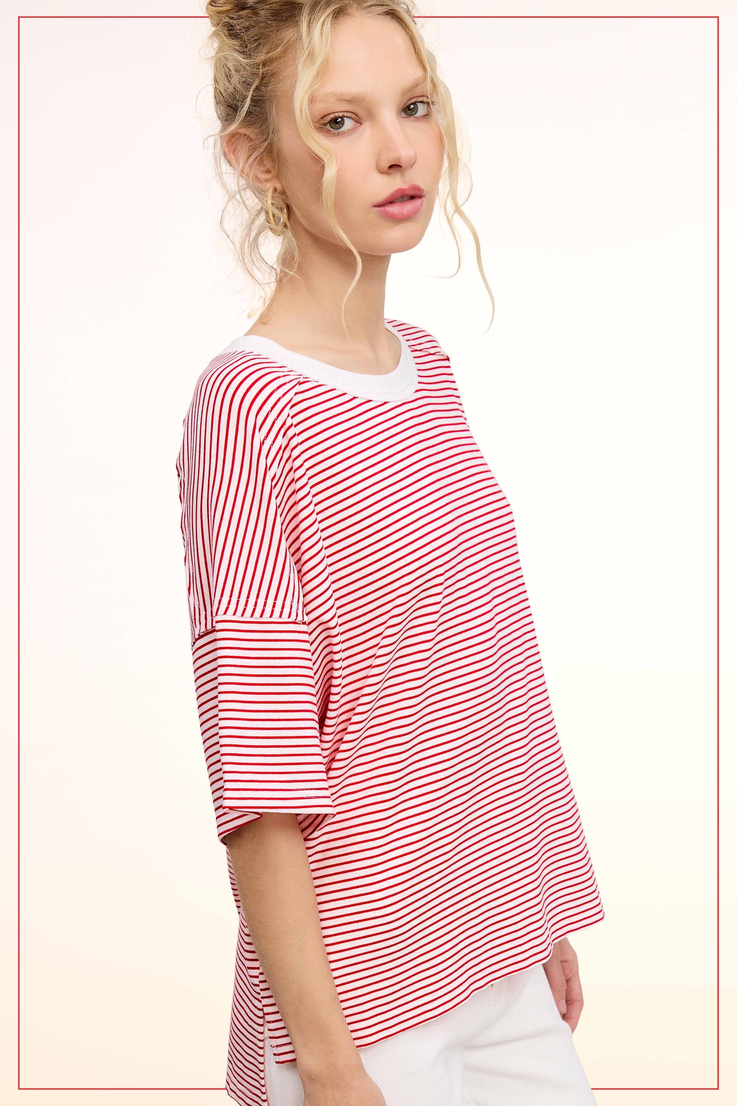 Maze Striped Tee- Tomato