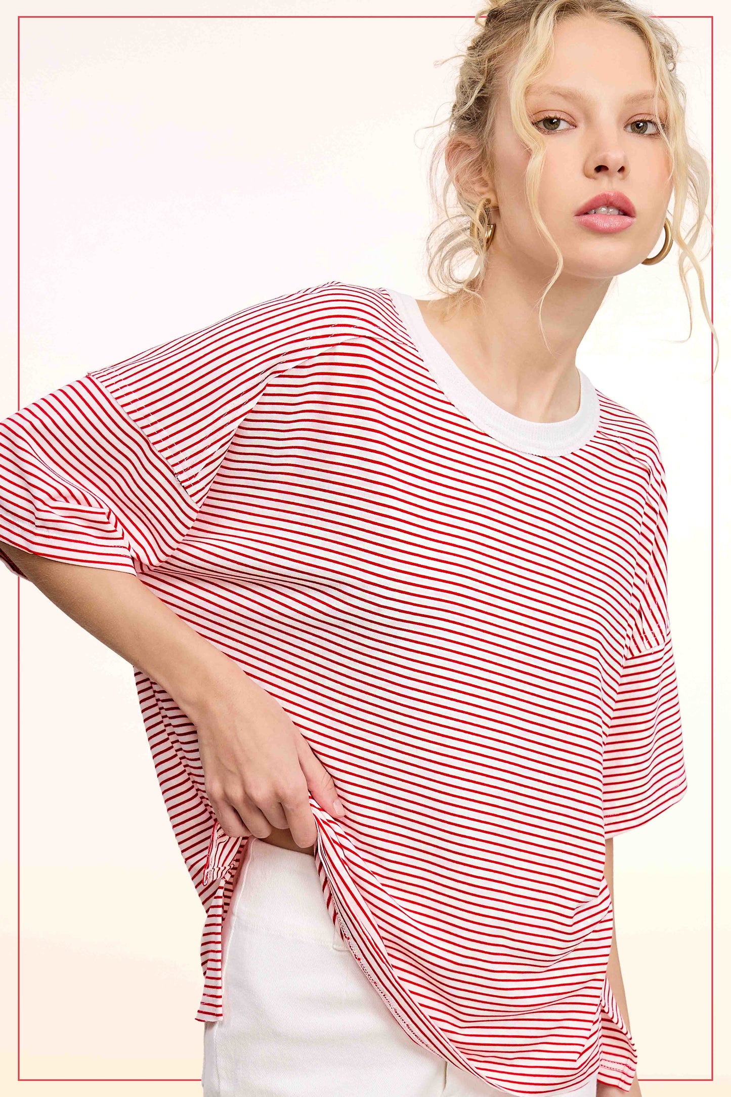 Maze Striped Tee- Tomato