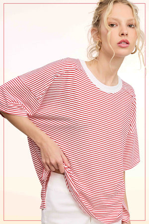 Maze Striped Tee- Tomato
