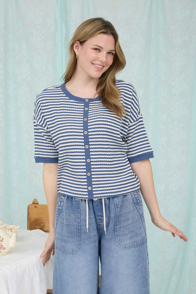 Beach Club Striped Top-Denim - Uforia Muse 