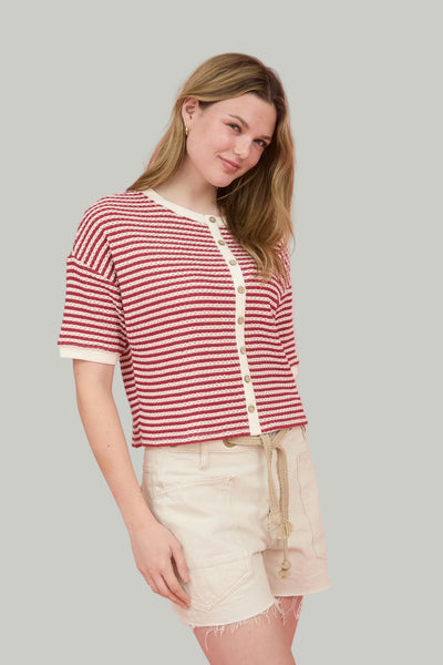 Beach Club Striped Top-Red
