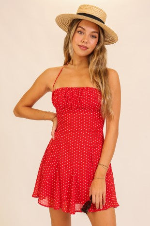 Polka-dot Halter Dress- Red or Black! - Uforia Muse 