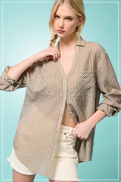 Striped Boyfriend Shirt - Uforia Muse 