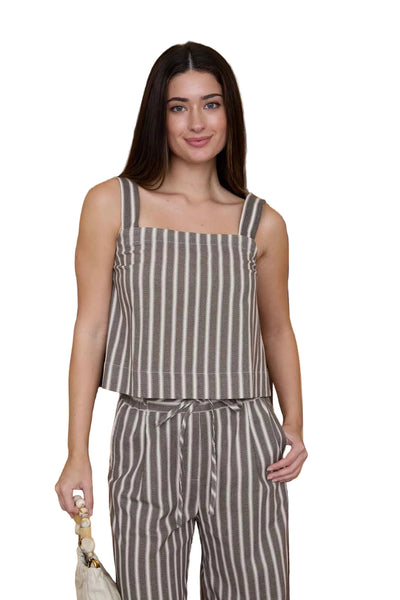 City Breeze Stripe Tank- Brown - Uforia Muse 