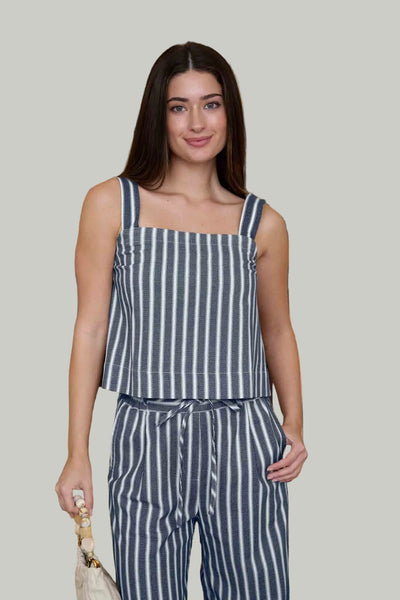 City Breeze Stripe Tank- Navy