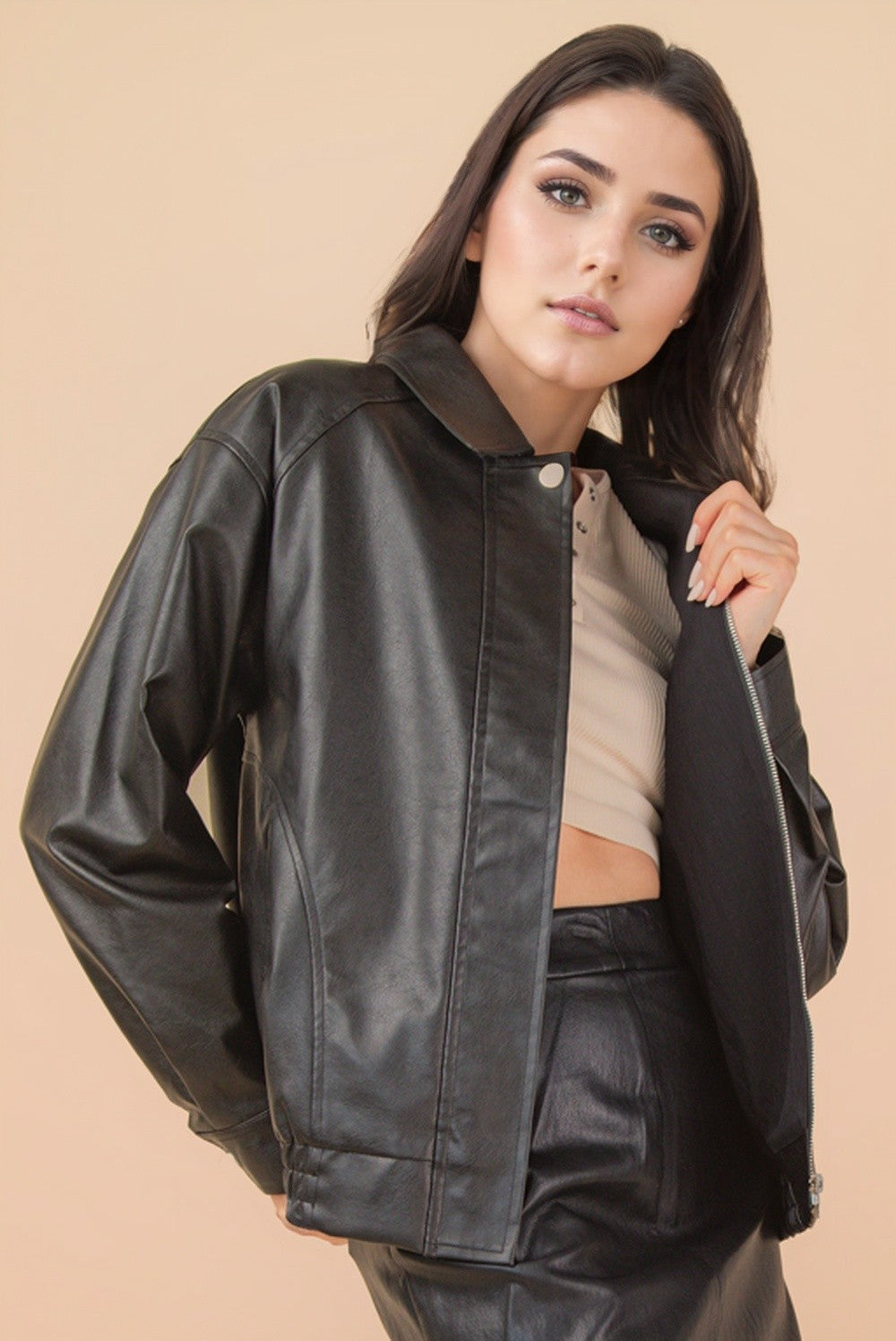 Black Vegan Leather Bomber