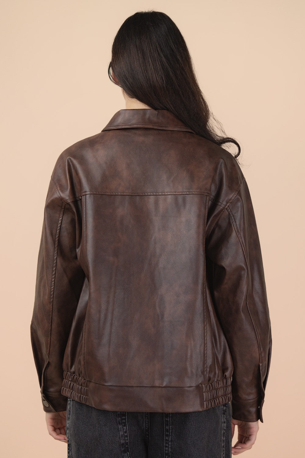 Chocolate Vegan Leather Bomber