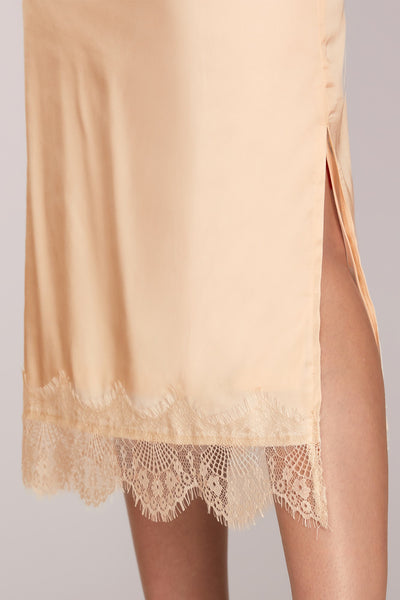 Izabel Satin Lace Trim Skirt- Cream - Uforia Muse 