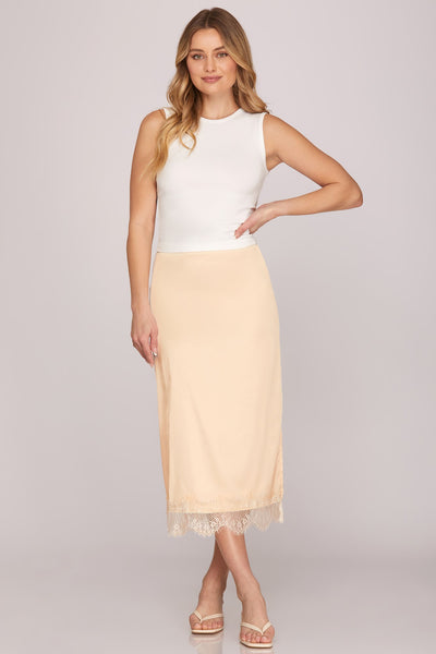 Izabel Satin Lace Trim Skirt- Cream - Uforia Muse 