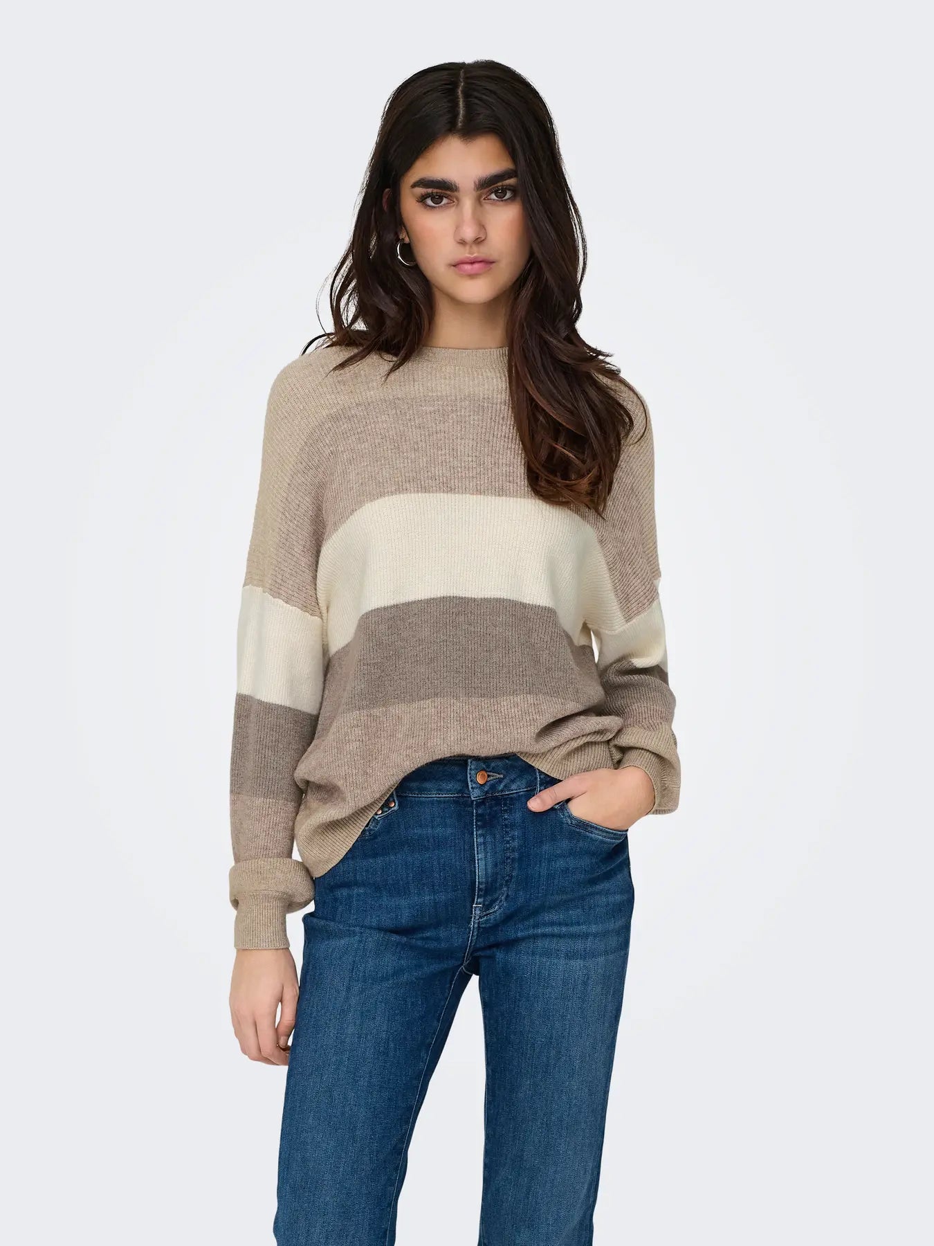 Atia Stripe Pullover-Beige-Only