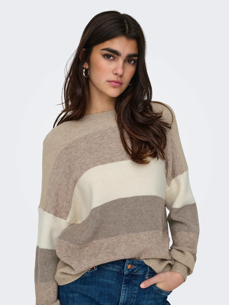Atia Stripe Pullover-Beige Gray