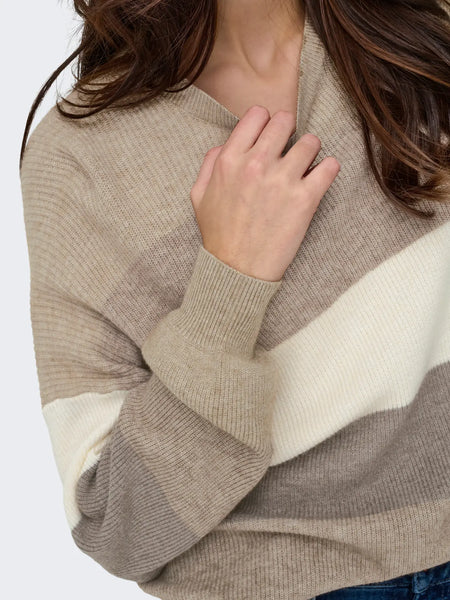 Atia Stripe Pullover-Beige Gray