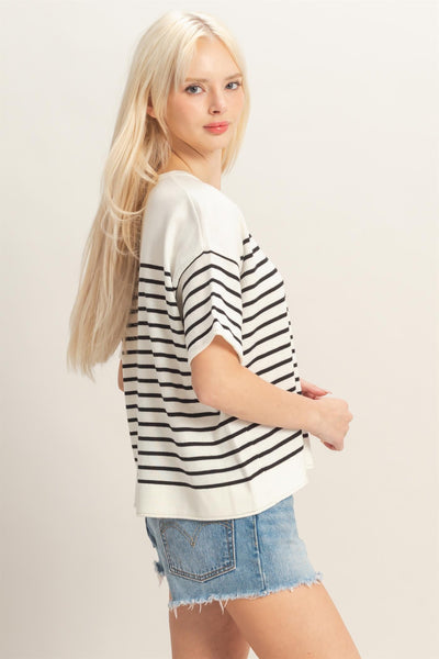 Riley Stripe Top- Blk Stripe - Uforia Muse 