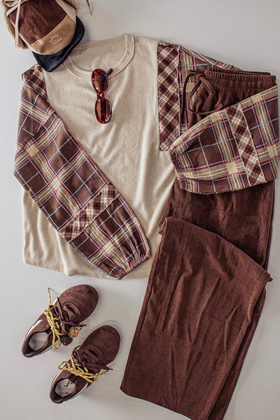 Multi Plaid Sleeve Top