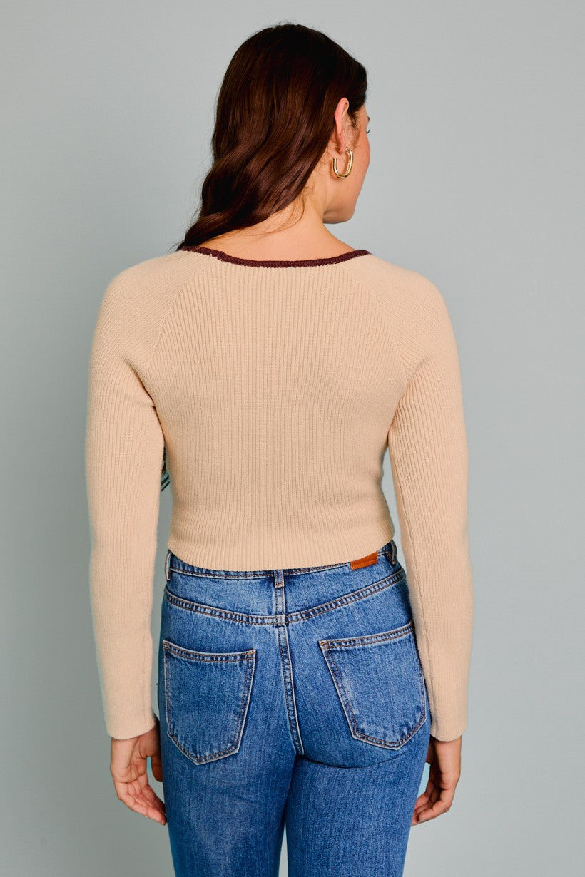 Brown Bows Ribbed Sweater