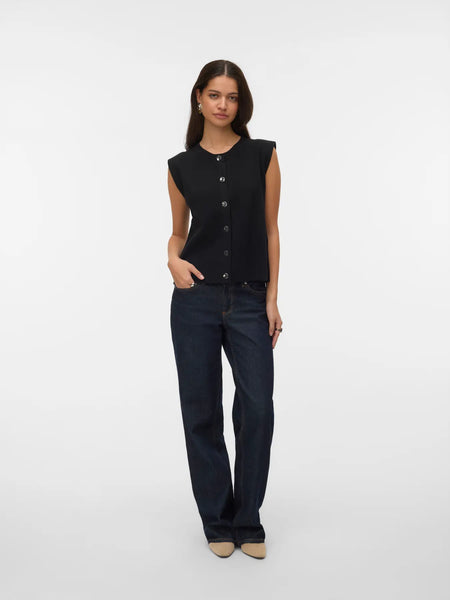 G Button Knit Vest- Black or Cream- Vero Moda - Uforia Muse 