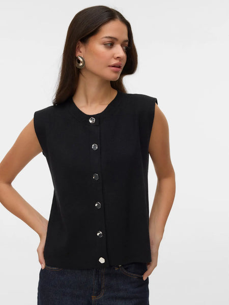 G Button Knit Vest- Black or Cream- Vero Moda - Uforia Muse 