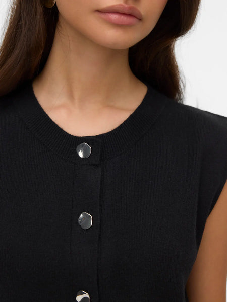 G Button Knit Vest- Black or Cream- Vero Moda - Uforia Muse 