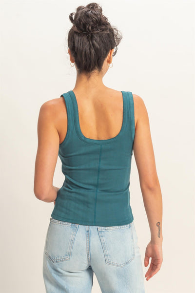 Pointelle Scoop Tank-Dark Teal