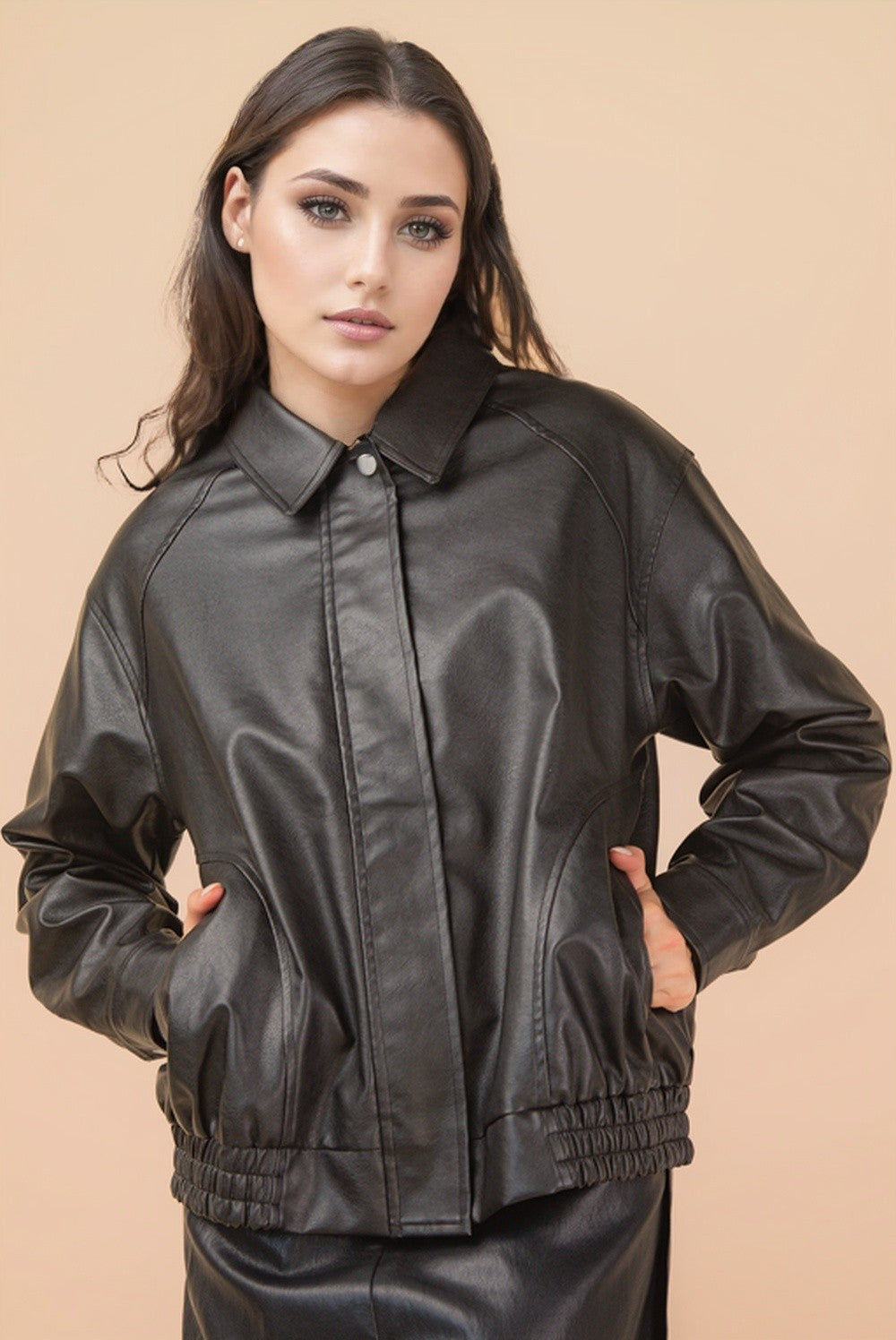 Black Vegan Leather Bomber