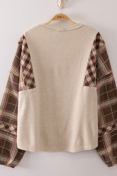 Multi Plaid Sleeve Top