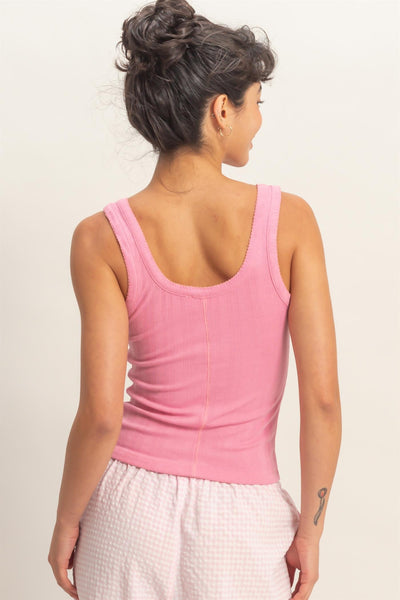 Pointelle Scoop Tank-PINK