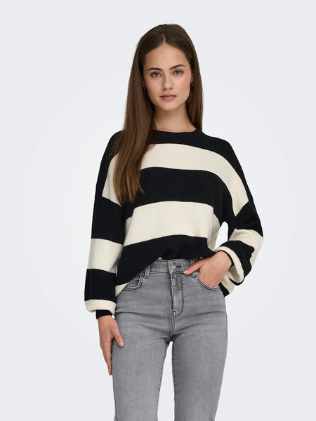 Atia Stripe Pullover-Black