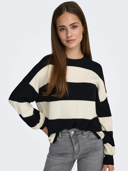 Atia Stripe Pullover-Black