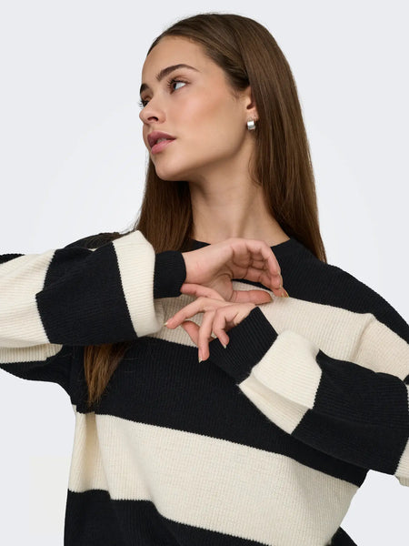 Atia Stripe Pullover-Black