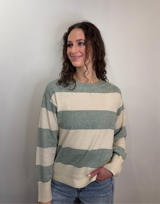 Senta Stripe Pullover-Sage-Only - Uforia Muse 