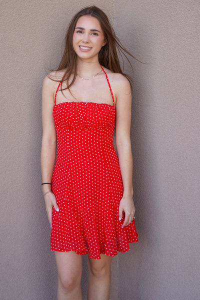 Polka-dot Halter Dress- Red or Black! - Uforia Muse 