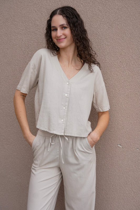 Mymilo Button Top-Natural-Vero Moda - Uforia Muse 
