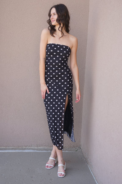 Polka Dot Maxi Slit Dress - Uforia Muse 