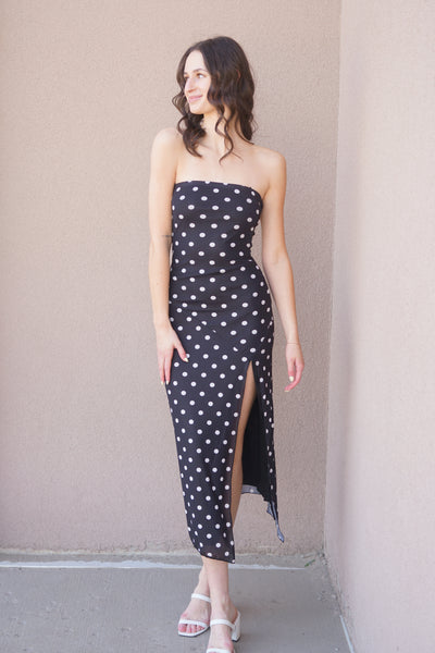 Polka Dot Maxi Slit Dress - Uforia Muse 