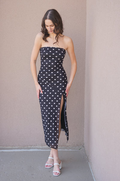 Polka Dot Maxi Slit Dress - Uforia Muse 