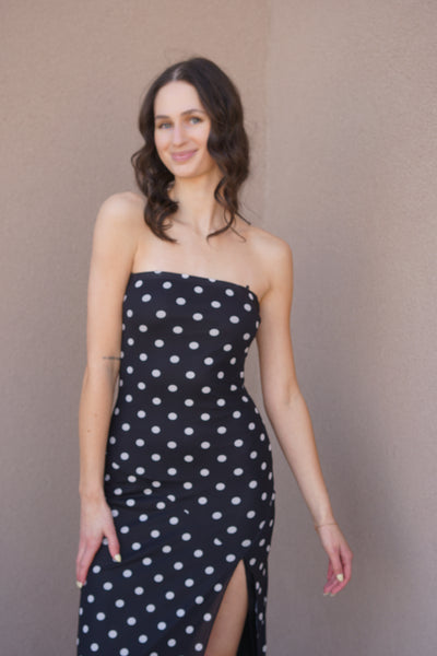 Polka Dot Maxi Slit Dress - Uforia Muse 