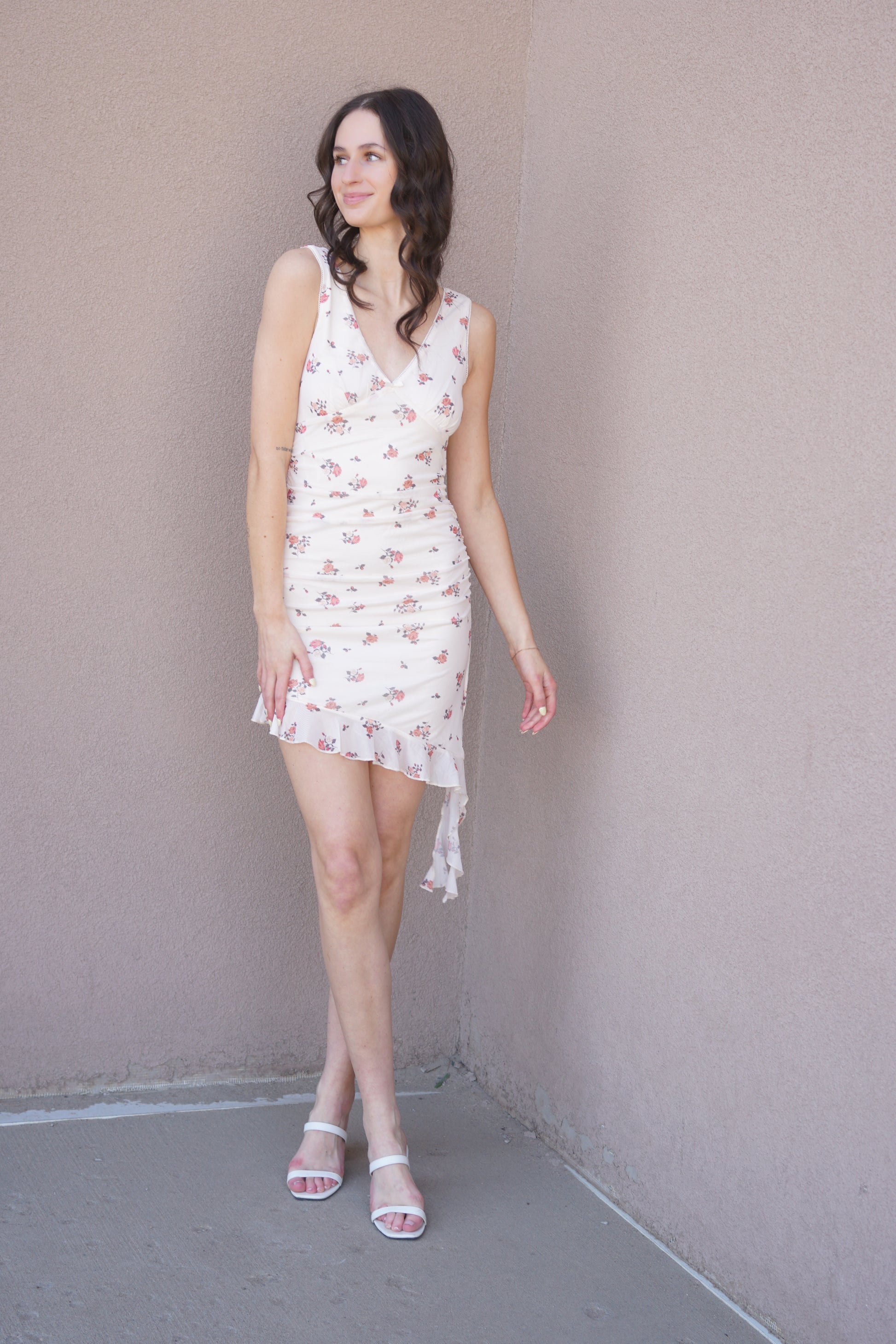 Sabine Ruffle Dress-Mink Pink - Uforia Muse 