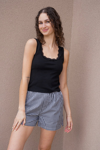 Black Lace Trim Tank - Uforia Muse 