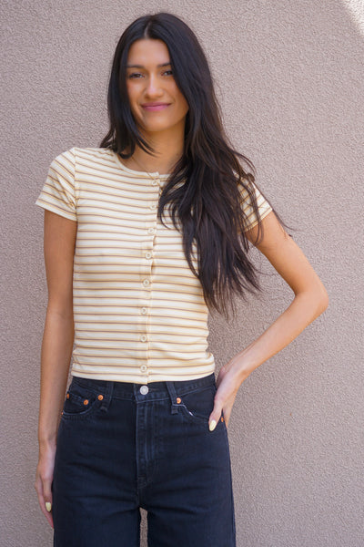 Multi-colour Button Top-Soft Yellow - Uforia Muse 